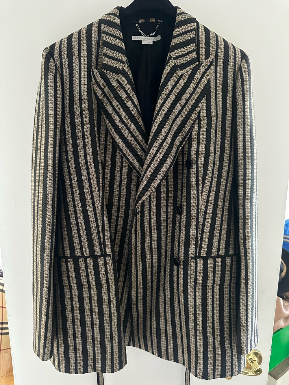 Stella McCartney Black and Cream Striped Double-Breasted Blazer